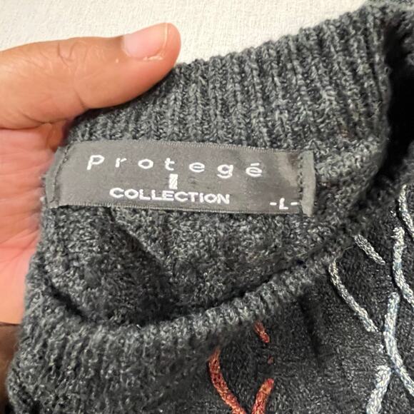 Vintage Protege Collection Men’s Large Gray Cable Knit Sweater grandpacore Black - Picture 2 of 5